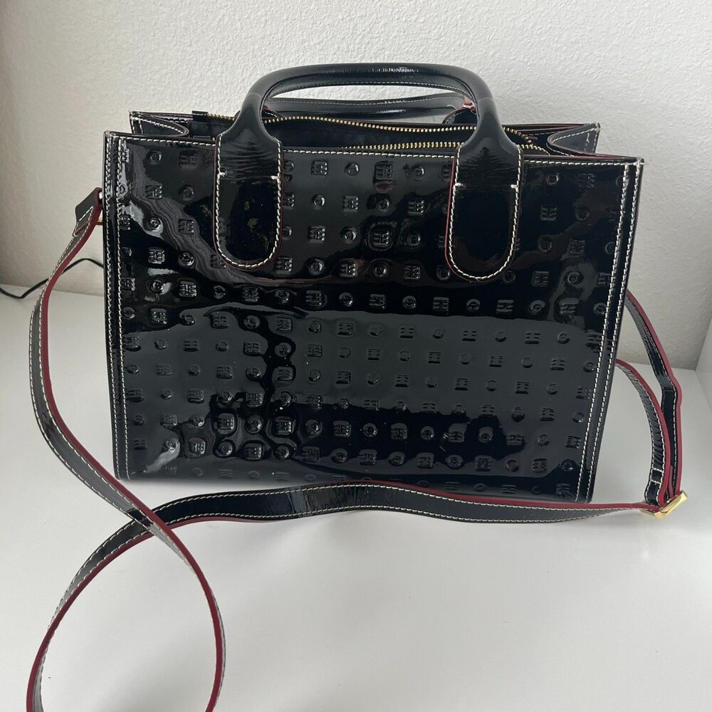 Arcadia Handbag Women Black Red Patent Leather StructuredShoulder Strap Business